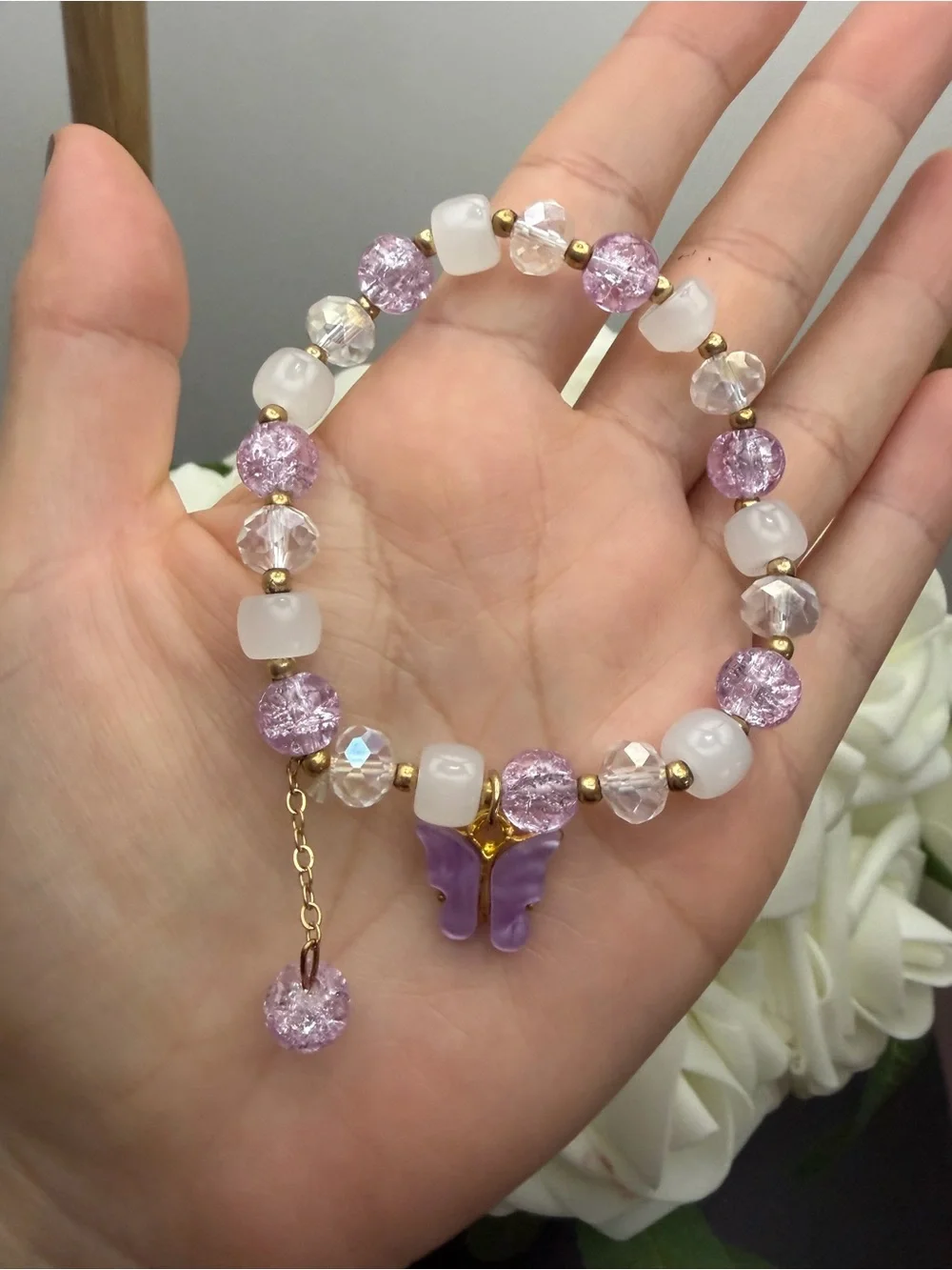 Delicate Purple Butterfly Beaded Bracelet - Women Jewelry